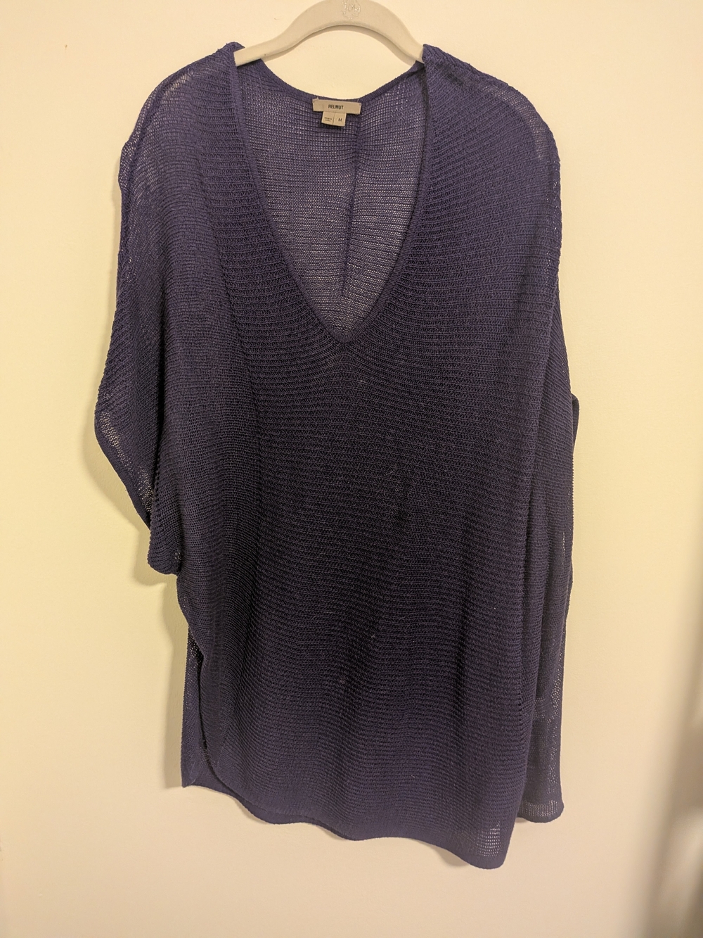 Helmut Lang HELMUT Purple Open Knit Tunic Sweater | Deep V | Dolman | Size M